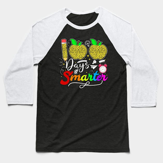 Cute 100th Day Of School 100 Days Smarter Leopard Rainbow Boys Girls Baseball T-Shirt by uglygiftideas